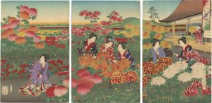 Chikanobu/Events in Edo Throughout the Year on Gold-speckled Paper / Scenes from a Chrysanthemum Festival[江戸砂子年中行事　重陽之図]