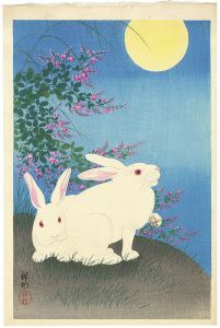 Rabbits and Bush Clover under the Full Moon / Ohara Koson(Shoson)