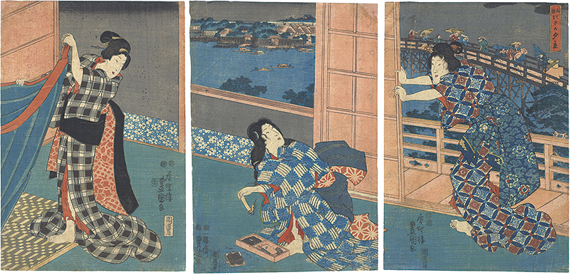 Toyokuni III “Sudden Evening Shower at Ryogoku”／