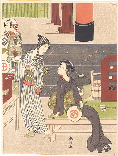 Harunobu “Osen from Kasamori and a Fan Peddler【Reproduction】”／