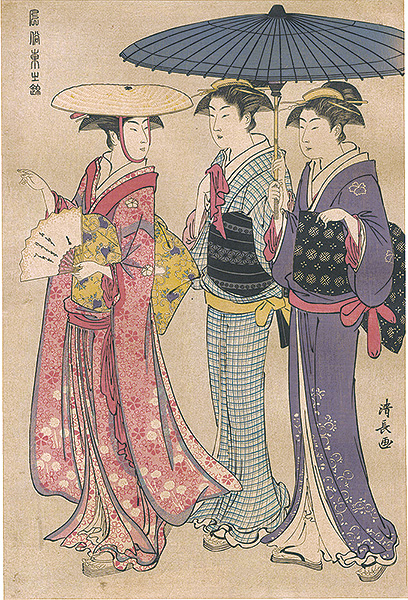 Kiyonaga “Current Manners in Eastern Brocade / Lady with Two Female Attendants【Reproduction】”／