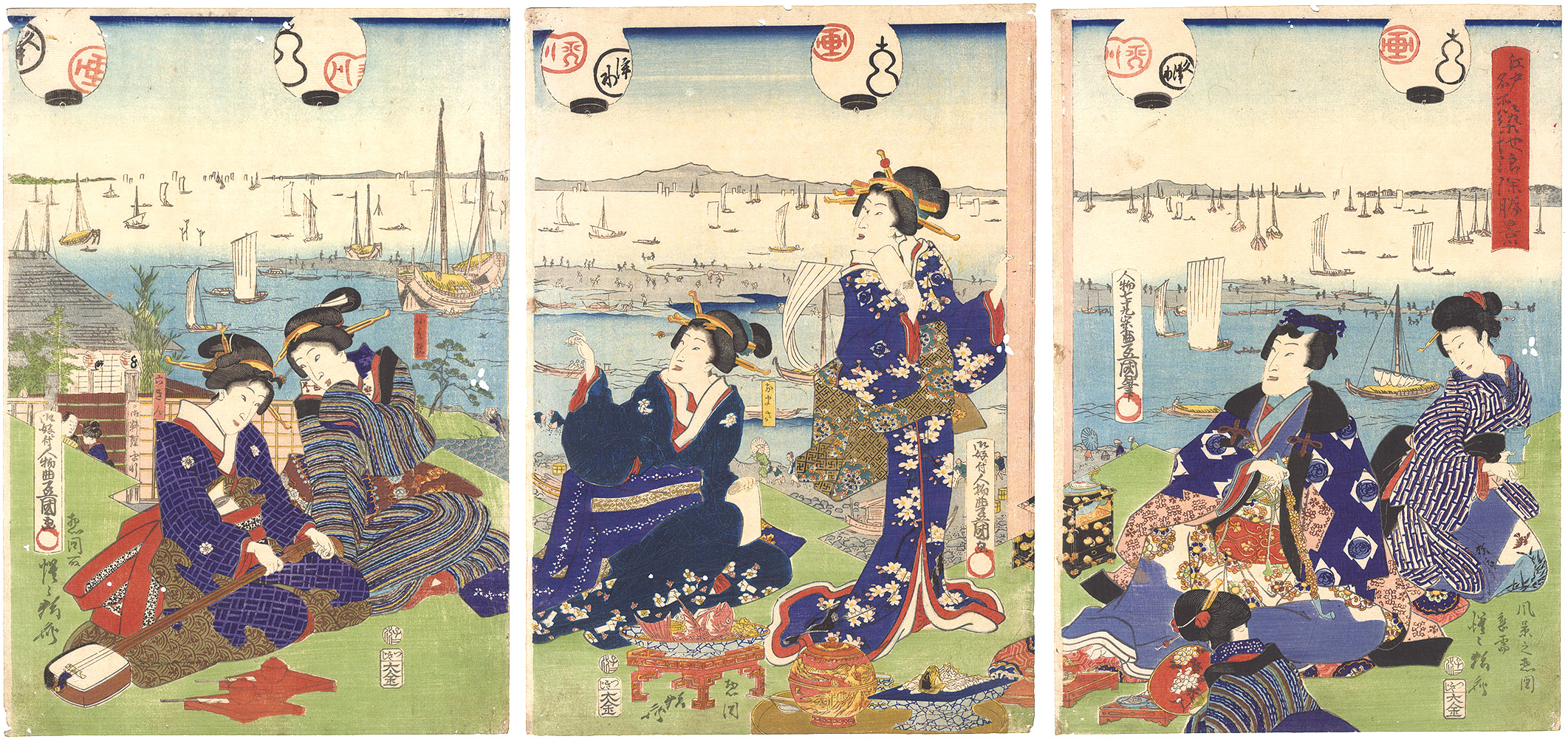 Toyokuni III and Kyosai “Famous Places in Edo / Scenery of Namiyoke in Tsukiji”／