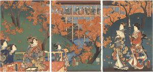 Toyokuni III/Red Maple Leaves at the Tsuten Bridge[通天橋紅楓ノ図]