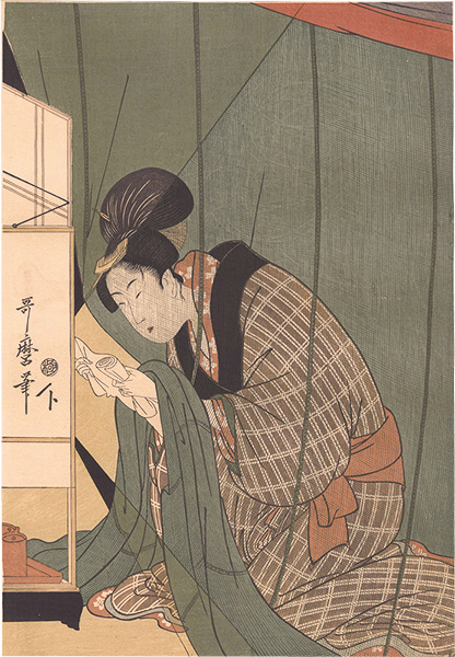 Utamaro “Woman Reading a Letter under a Mosquito Net 【Reproduction】”／