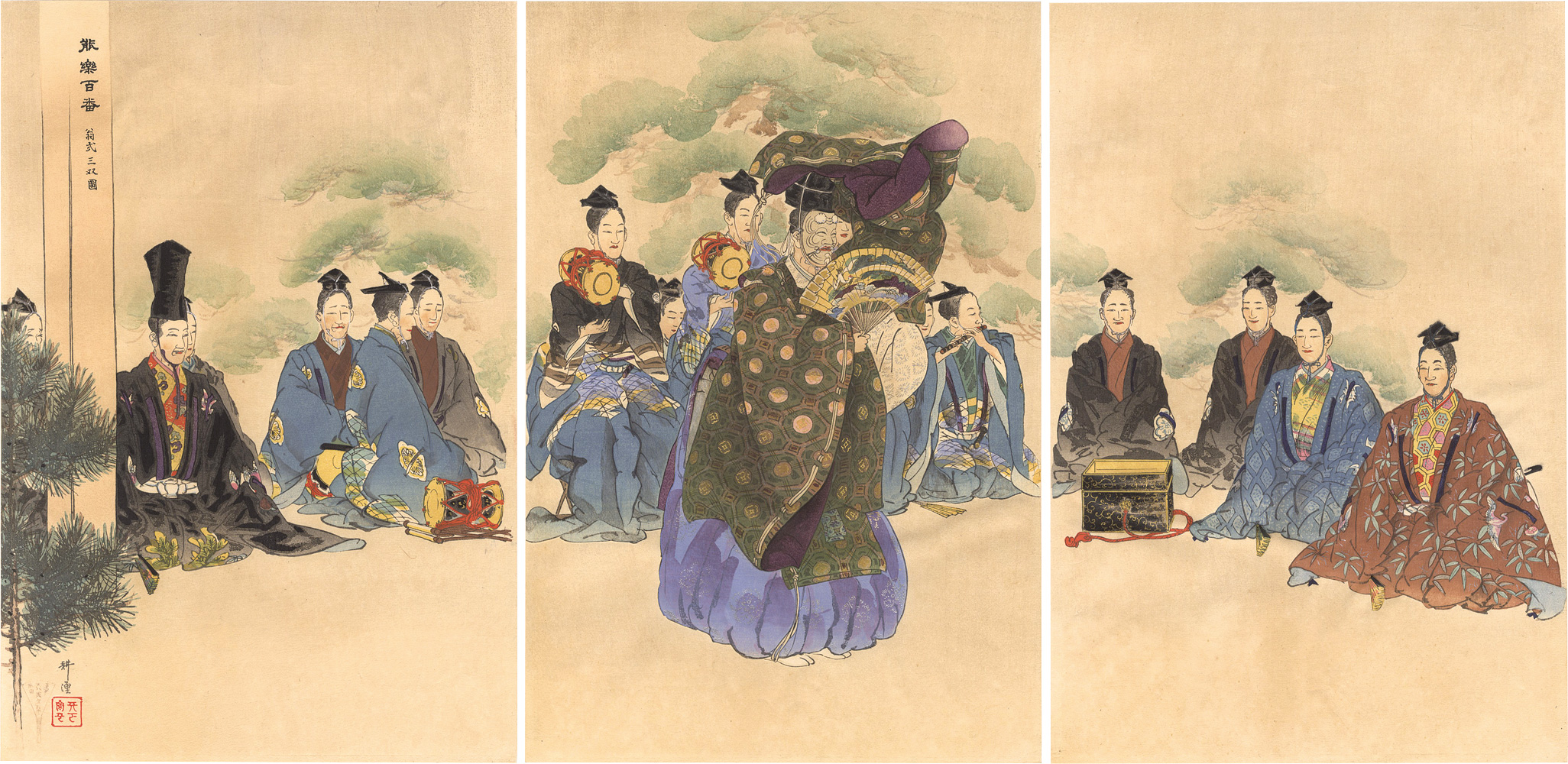 Tsukioka Kogyo “One Hundred Noh Plays / Okinashiki, Triptych”／