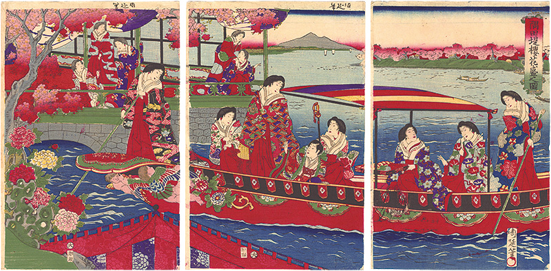 Chikanobu “Sumida River Embankment with Cherry Blossoms in Full Bloom”／