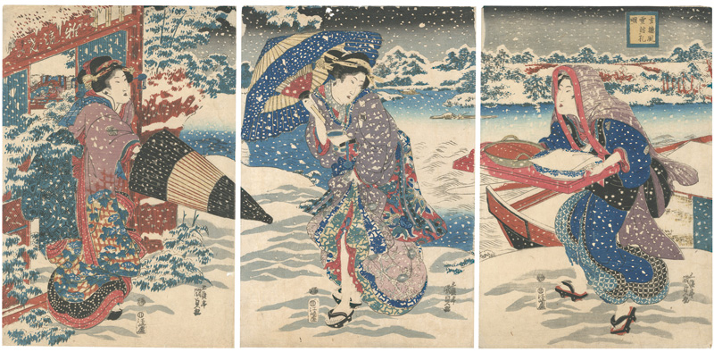 Kunisada I “Parody of Liu Bei Visiting Zhuge Liang in Wind and Snow”／