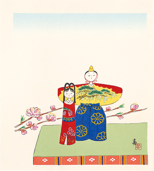 Tokuriki Tomikichiro “Peach Blossoms and Hina Dolls (tentative title)”／