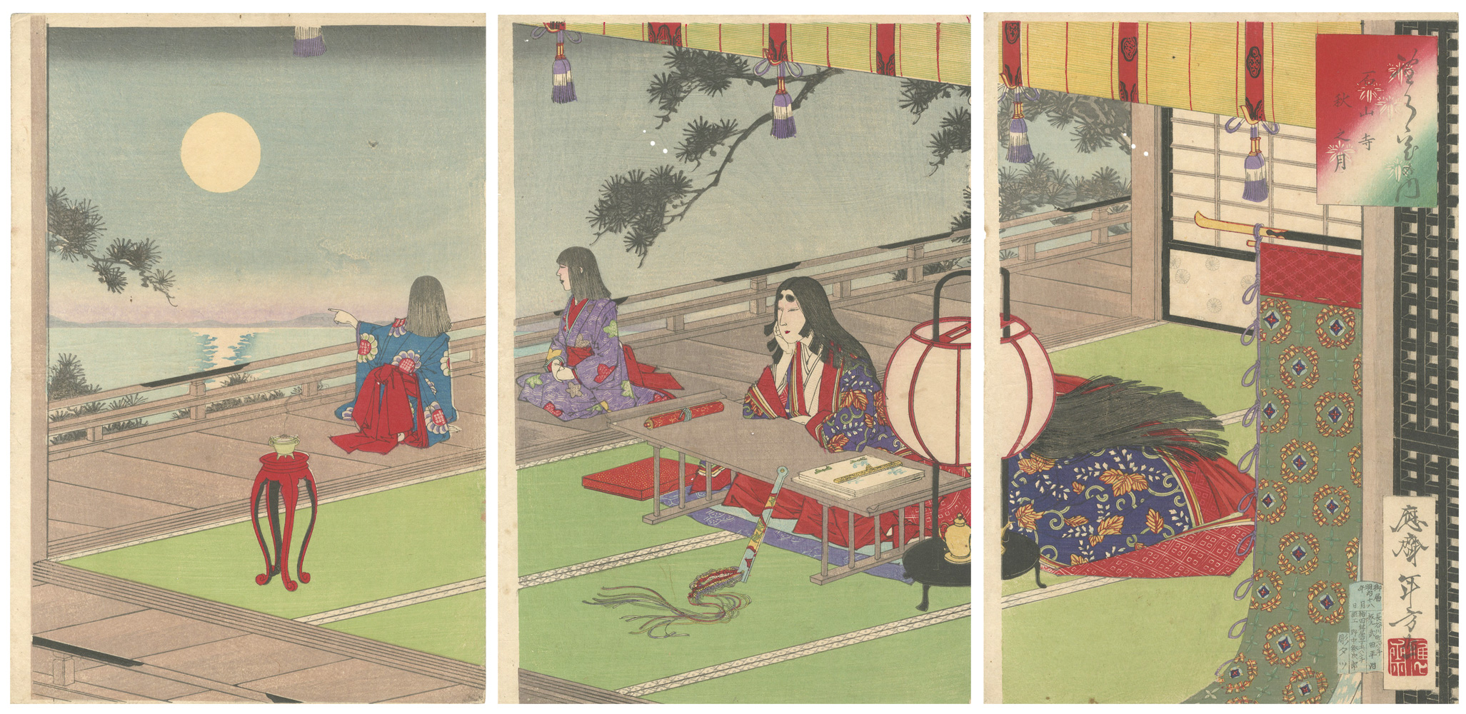 Toshikata “Snow, Moon and Flowers / Autumn Moon at Ishiyama Temple”／