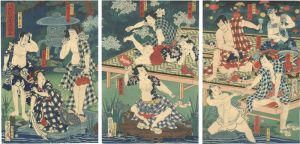 Kunichika/Parody of the Drinking Party at Oeyama with Flowers of Chivalry[見立大江山花侠酒宴]