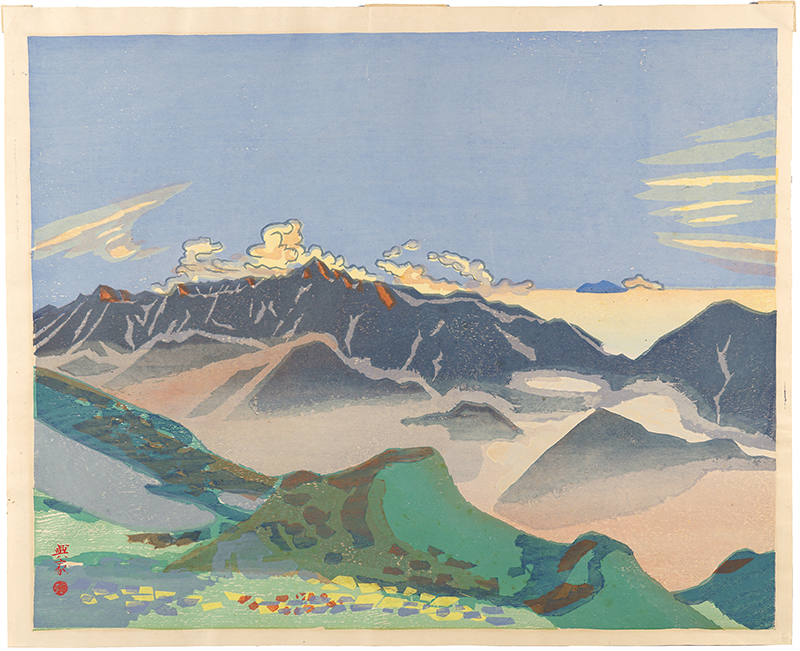 Hashimoto Okiie “Evening (View of the Tateyama Mountain Range from Hakuba)”／