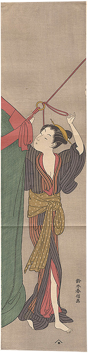 Harunobu “Young Woman Hanging a Mosquito Net【Reproduction】”／