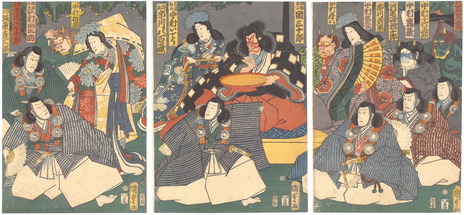 Kunisada II “Kabuki Play: Shiro Kurenai Sakura no Gosho-zome”／