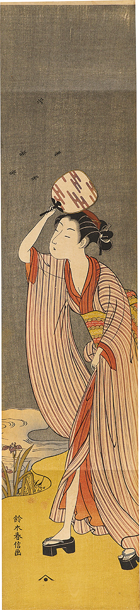 Harunobu “Beauty Holding a Fan with Fireflies (tentative title)【Reproduction】”／