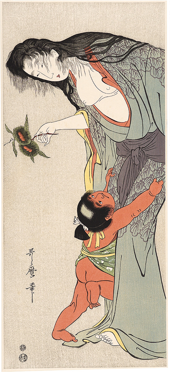 Utamaro “Yamauba Holding Chestnuts, and Kintaro 【Reproduction】”／