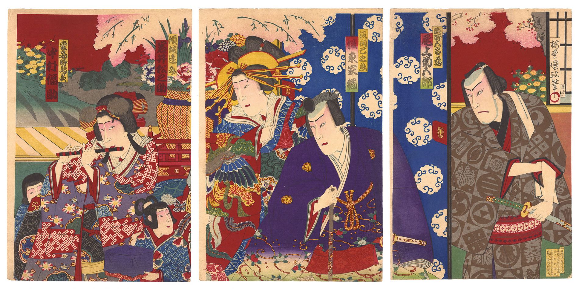 Kunimasa IV “Kabuki Play: Ume no Haru Tateshi no Goshozome”／