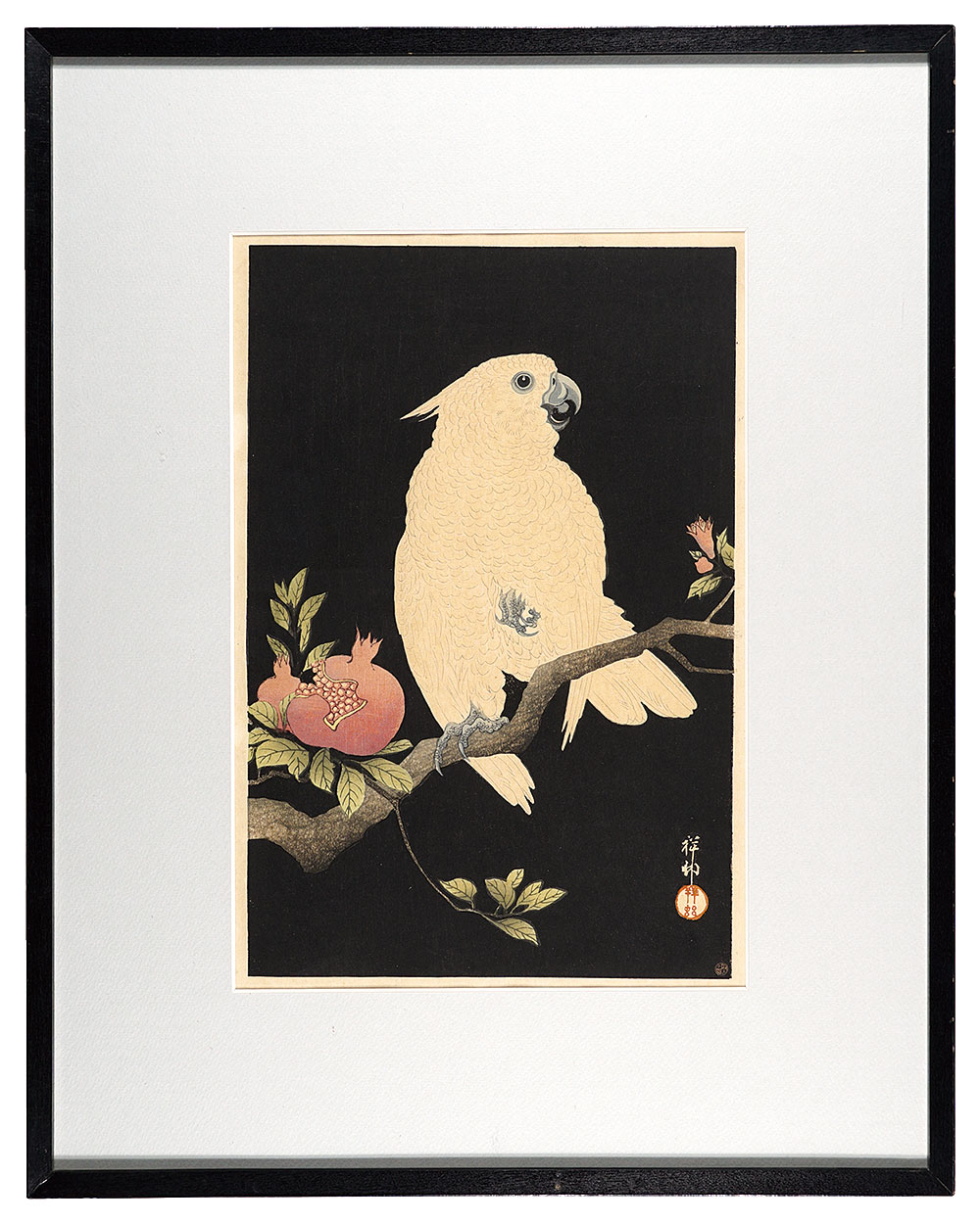 Ohara Koson (Shoson) “Cockatoo on Pomegranate Branch”／