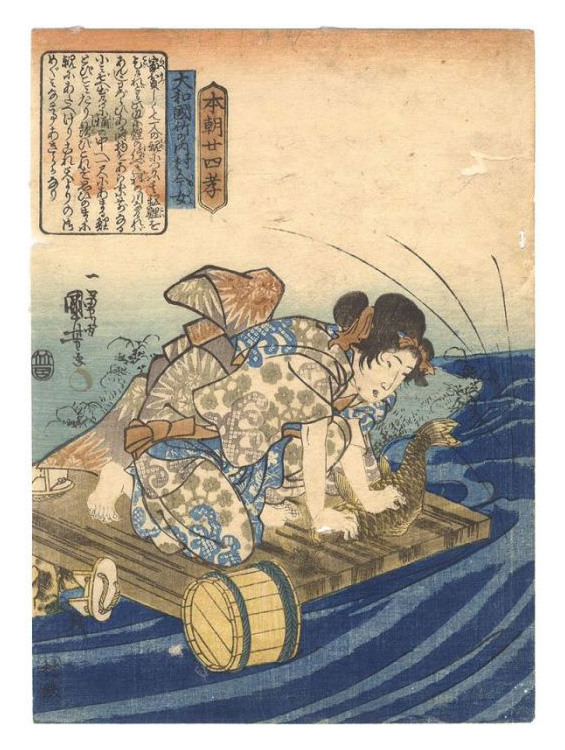 Kuniyoshi “Twenty-four Japanese Paragons of Filial Piety / Imajo of Takenouchi Village in Yamato Province”／