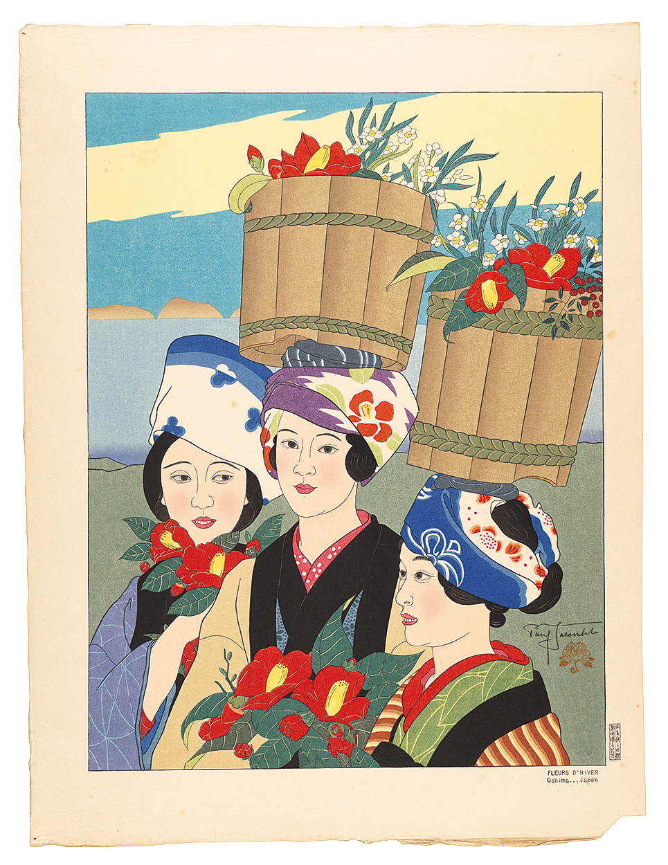 Paul Jacoulet “Winter Flowers, Oshima, Japan”／