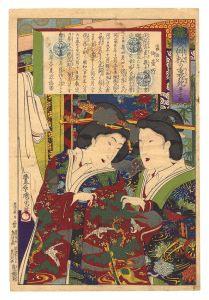 Kunichika/The Back Garden of Pine Trees and Hollyhocks / No. 10: The Wife of Lord Ieharu[葵草松の裏苑　第十快 家治公御台所]