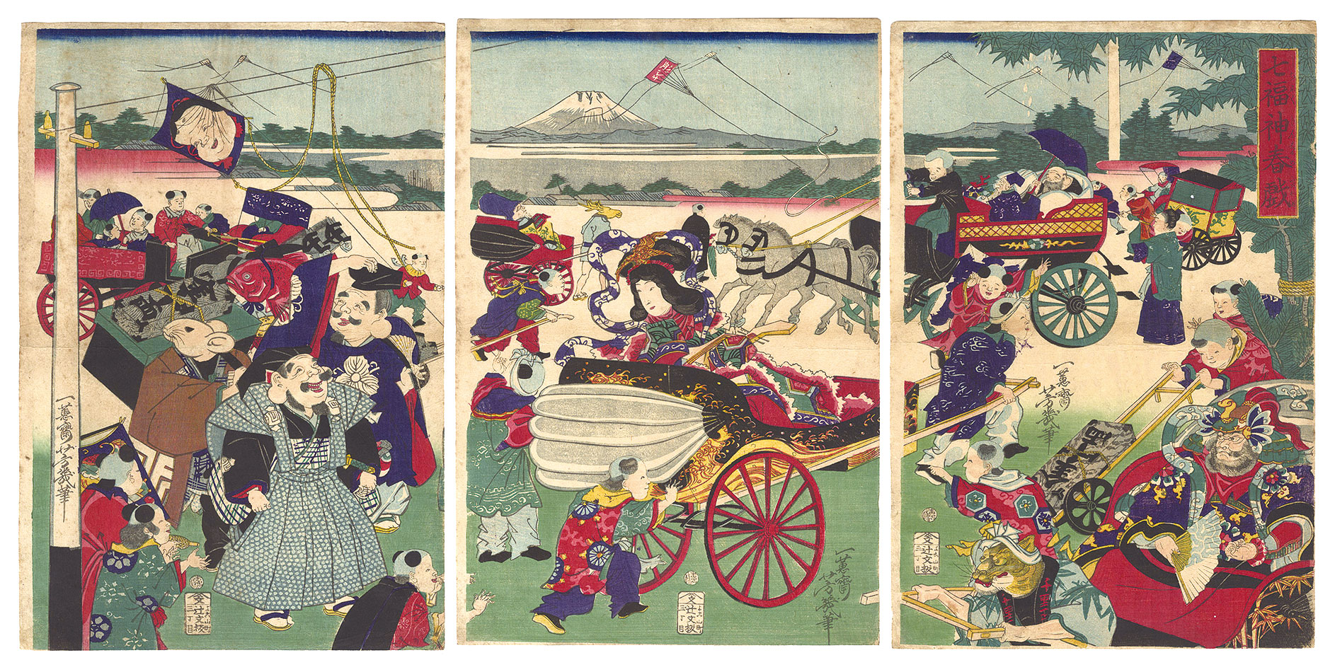 Yoshiiku “New Year's Amusements of the Seven Lucky Gods”／