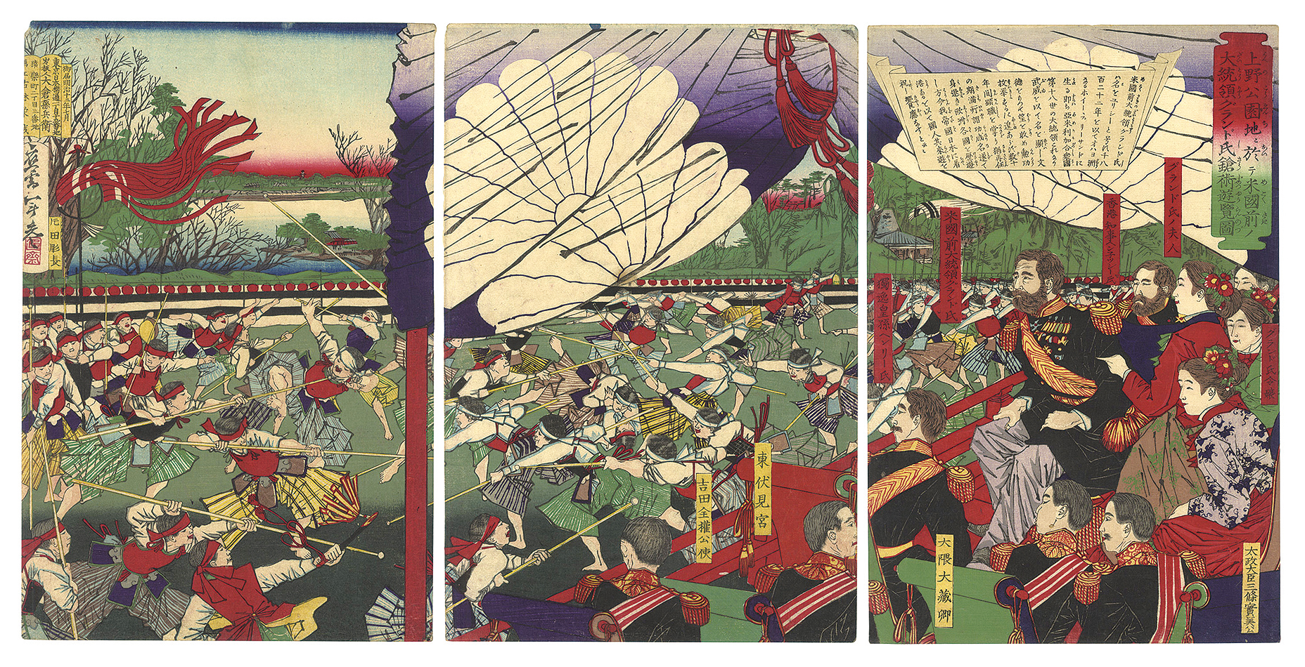 Toshimitsu “Former President of the United States, Mr. Grant, Watching a Lance Training Exhibition at Ueno Park”／