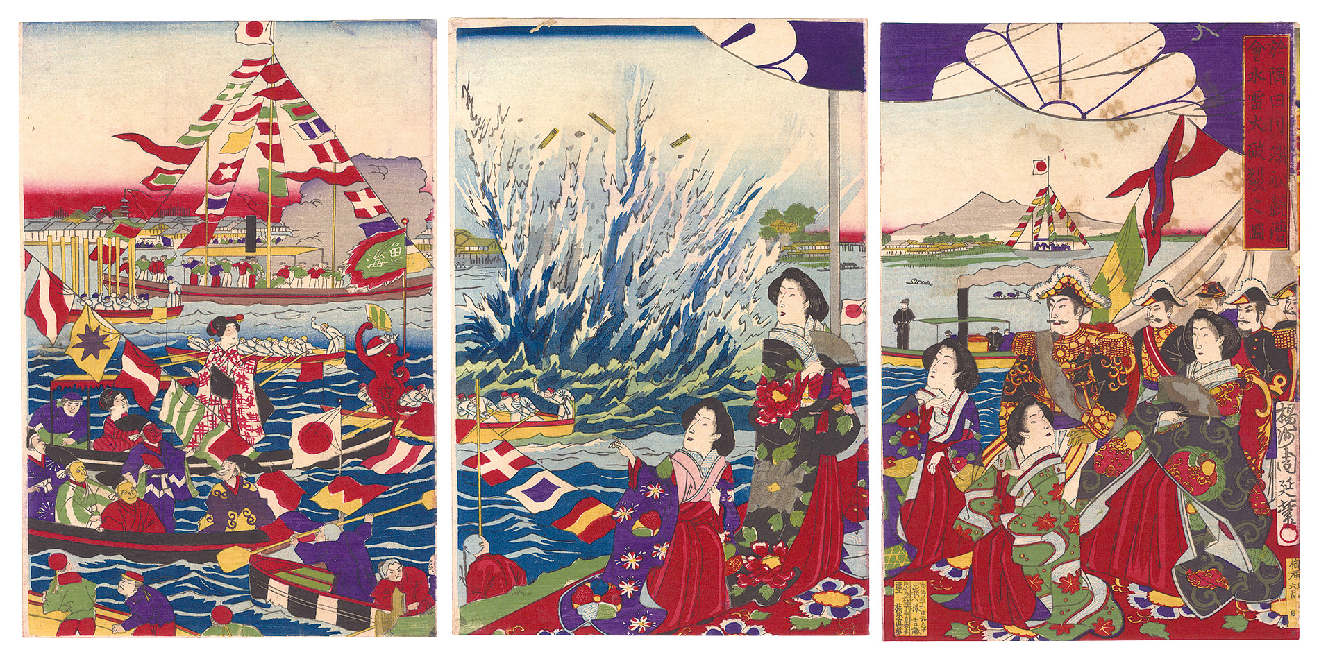 Chikanobu “Explosion of Torpedoes at the Boat Race Held beside Sumida River”／