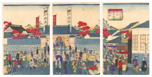 Kunimasa IV/Crowd Visiting Suiten Shrine in Karagakicho, Ningyocho Street[人形町通り蠣売町水天宮参詣群衆図]