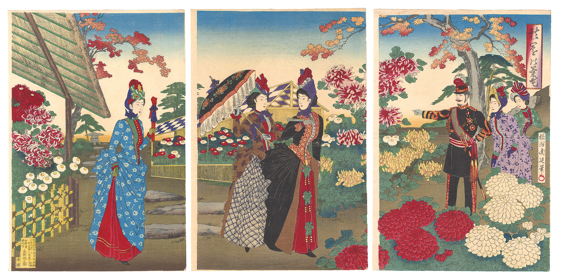 Chikanobu “Chrysanthemums in the Autumn Garden”／