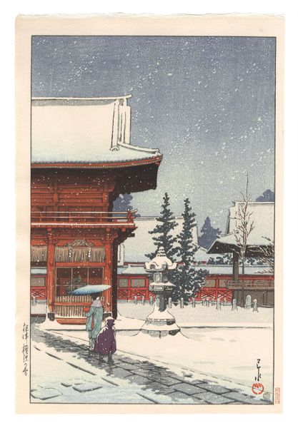 Kawase Hasui “Snow at Nezu Gongen Shrine”／