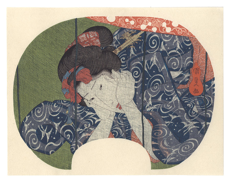 Kunisada I “Girl Stopping Her in the Mosquito Net【Reproduction】 ”／