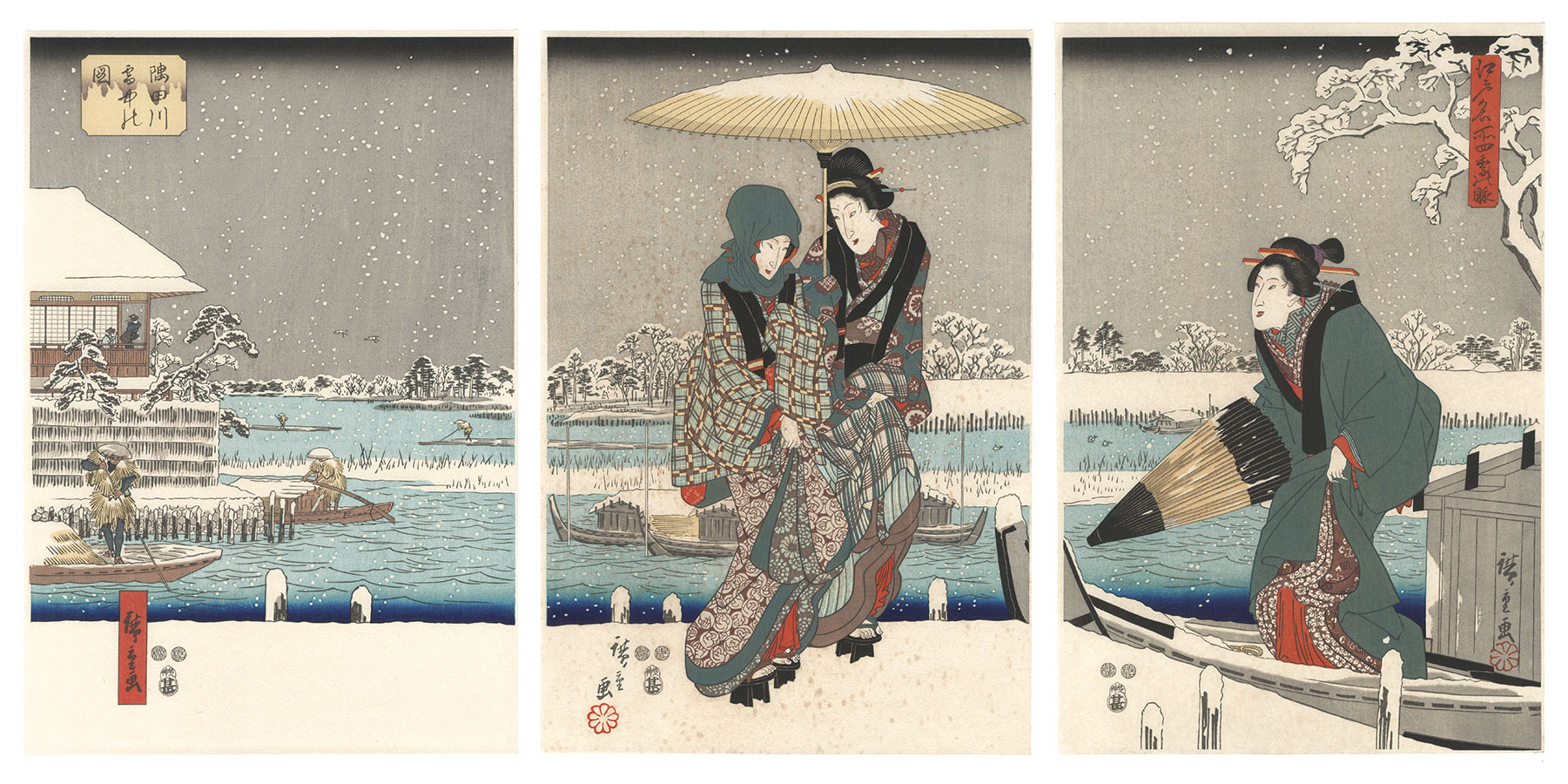 Hiroshige I “Famous Places in Edo: Views of the Four Seasons / Sumida River in Snow【Reproduction】”／