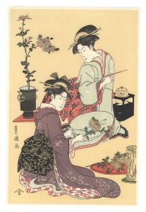 Girl arranging flowers【Reproduction】 / Toyokuni I