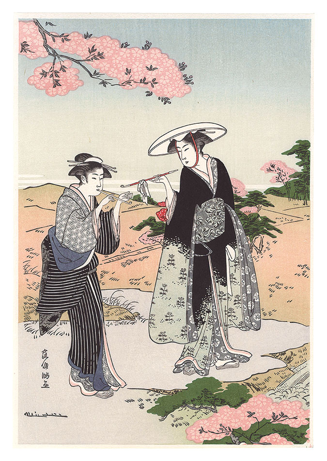 Shunman “Women Smoking under a Cherry Blossoms【Reproduction】”／