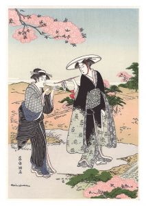 Women Smoking under a Cherry Blossoms【Reproduction】 / Shunman