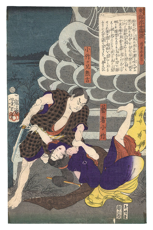 Yoshitoshi “Tales of the Floating World in Eastern Brocade / The Geisha Kotake and Her Older Brother Kumakichi”／