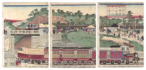 Kuniteru II/Steam Train Railroad at Takanawa, Tokyo[東京高輪鉄道蒸気車走行之全図]