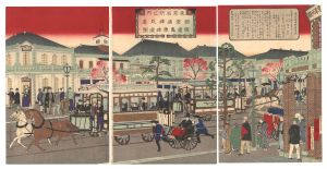 Famous Places in Tokyo / Brick Buildings and Horse-Drawn Trolleys at Ginza Street / Hiroshige III