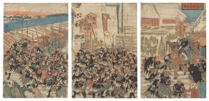 The Storehouse of Loyal Retainers: The Faithful Retainers Crossed Ryogoku Bridge / Kuniyoshi