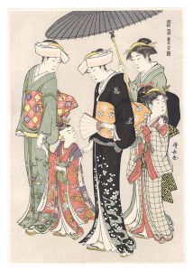 Current Manners in Eastern Brocade /A noble little girl with four maids【Reproduction】 / Kiyonaga