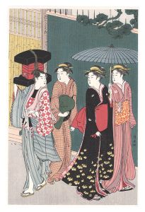 Current Manners in Eastern Brocade /A samusai's daughter with two maids and a man servant【Reproduction】 / Kiyonaga