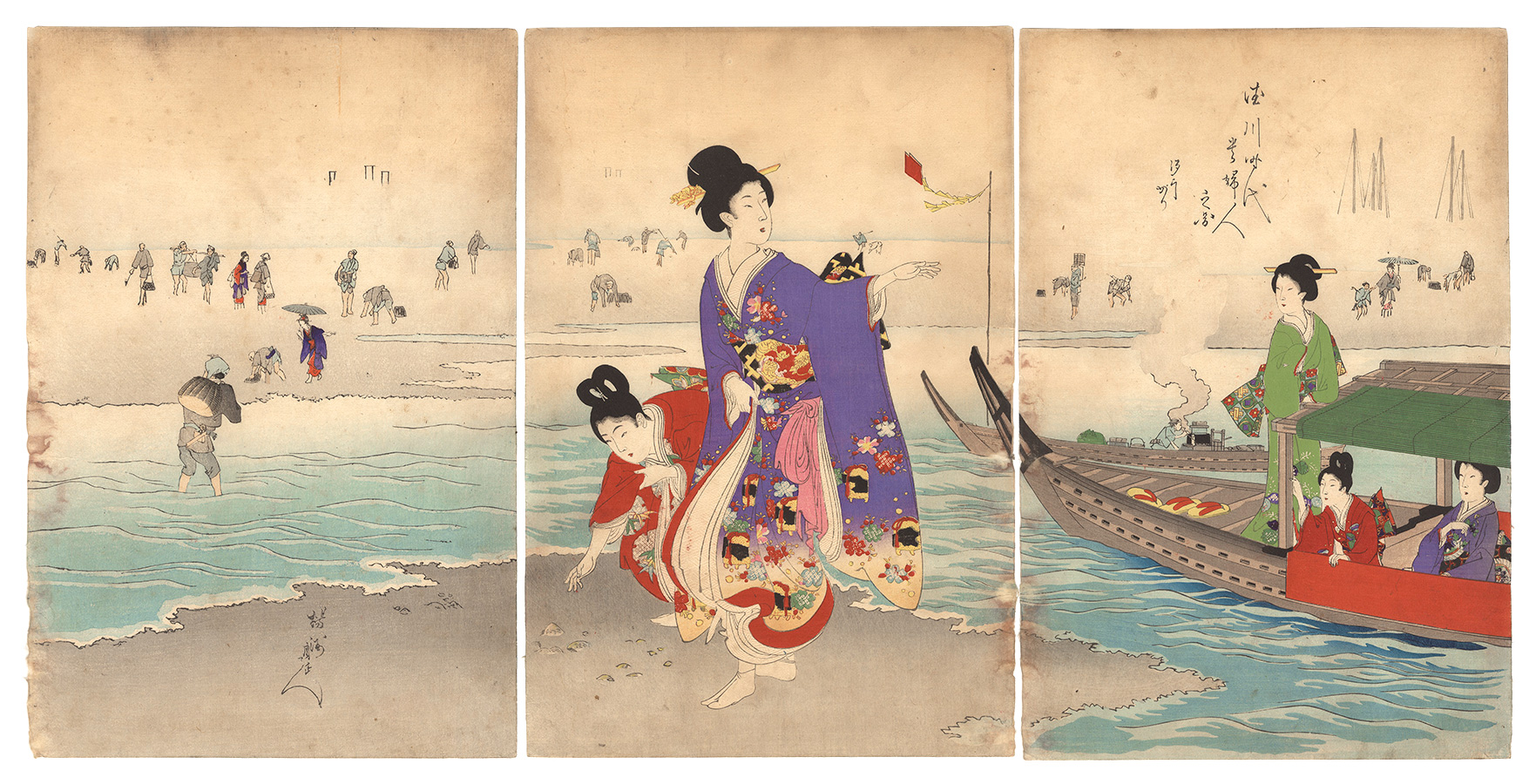 Chikanobu “Ladies of the Tokugawa Period / Gathering Shellfish”／