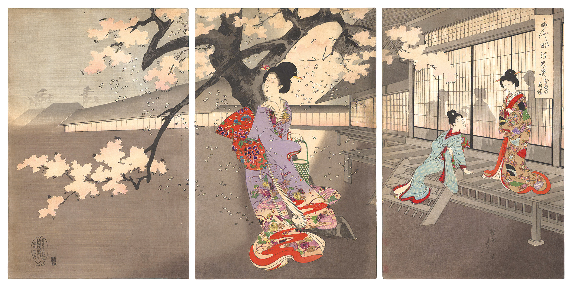 Chikanobu “Chiyoda Inner Palace / Cherry Blossoms at Night in the Garden”／