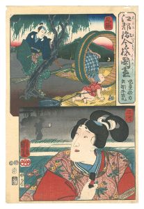 Kuniyoshi/Modern Scenes of the Provinces in Edo Brocade Prints / Owari Province: Child Kairiki, and Mikawa Province: Yahagi Ushiwakamaru[江都錦今様国尽　尾張 児童怪力　三河 矢矧牛若丸]