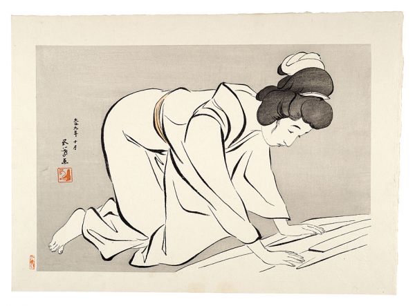 Hashiguchi Goyo “Woman folding a Kimono”／
