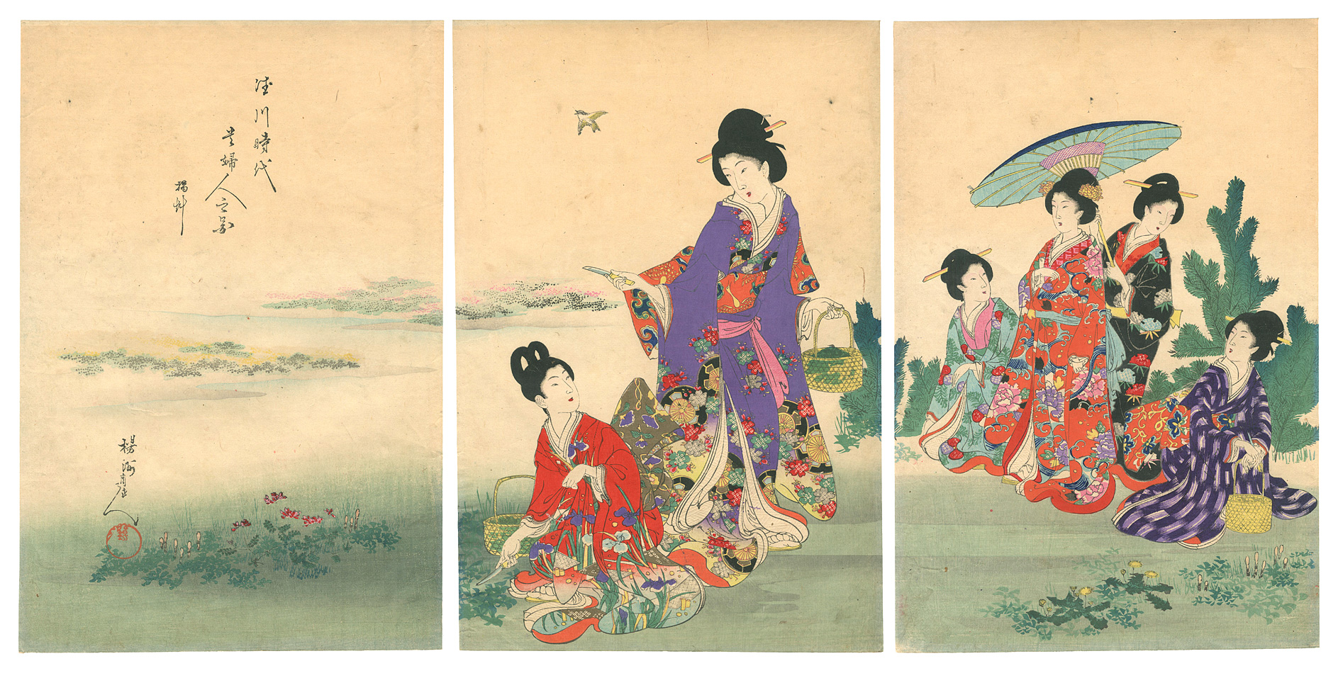 Chikanobu “Ladies of the Tokugawa Period / Gathering Plants”／