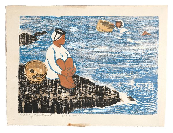 Murakami Gyojin “Hanga New One Hundred Views of Japan / Pearling, Diving Women and Pearls”／