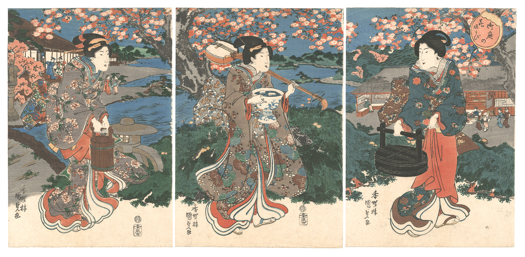 Kunisada I “Enjoying Flowers at the Garden”／