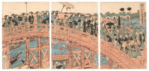 Eisen/Procession of Girls on Ryogoku Bridge in the Eastern Capital[娘行列東都両国橋図]
