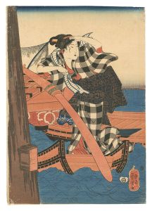 Kuniyoshi/Amusements of the Four Seasons / Summer: Enjoying the Cool under the Bridge[四季遊観　夏 橋間のすずみ]